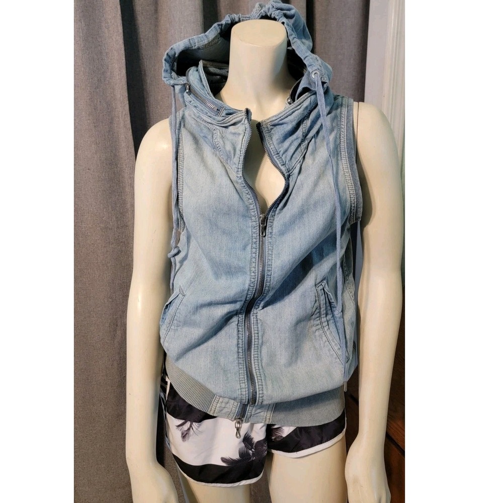 Y2K GOA Genuine Vtg Bono Apocalypse Hooded Denim Zip Up Grunge‎ S Japanese Brand